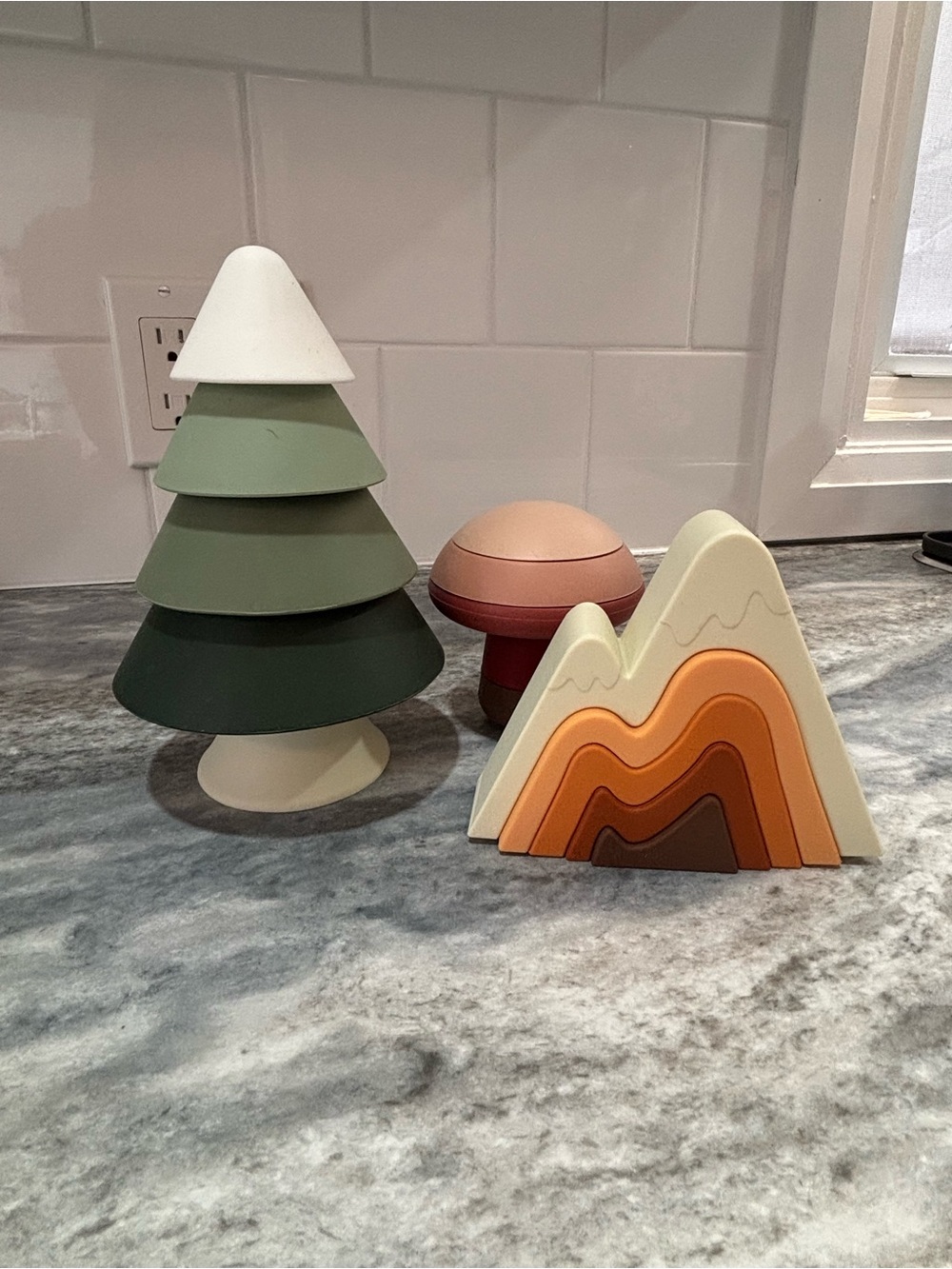Wooden Stacking Tree & Mountain Play Set - Green, Cream, Orange